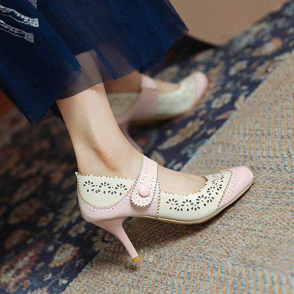 

shallow mouth hollow beige high heels comfortable high-heeled shoes classic style sandals ladies round toe mary jane 12cm casual dress, Black