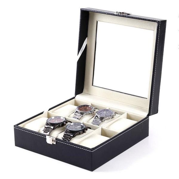 

watch boxes & cases 3/4/5/6/8 grids box pu leather case holder organizer for men quartz jewelry display gift, Black;blue