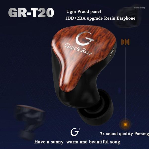 

guideray gr-t20 dynami 2 balanced armature ugin wooden panel dd + 2ba mixed bass hifi music monitor headphone 0.78mm eva bag11