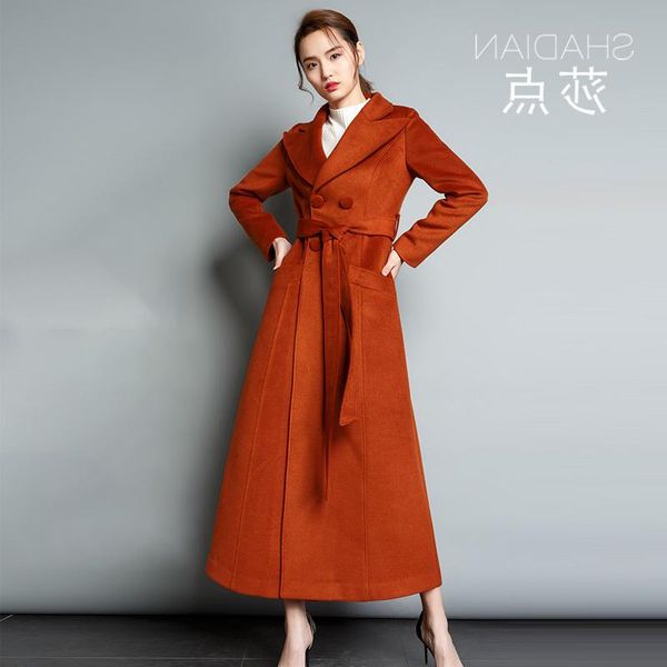 

women's wool & blends autumn and winter 2021 woolen coat long lapel collar simple slim thick women, Black