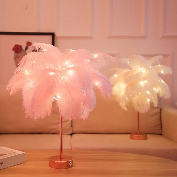 

strings the led feather table lamp remote control version iron plating base creative bedroom decoration night light copper wire