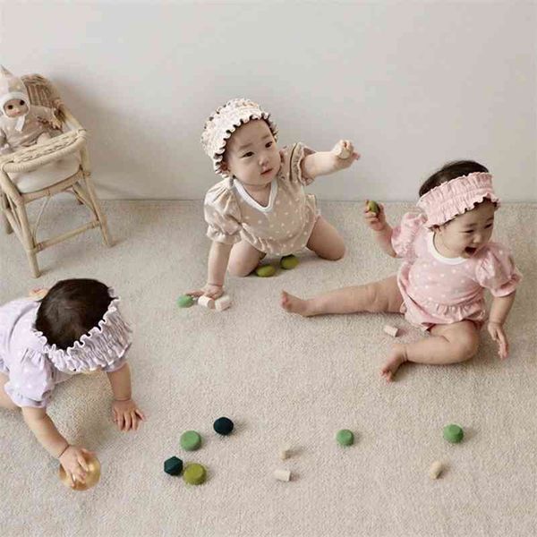 Abiti da bambina carini in stile coreano con fascia per capelli Set da 3 pezzi in cotone estivo a maniche corte 210708