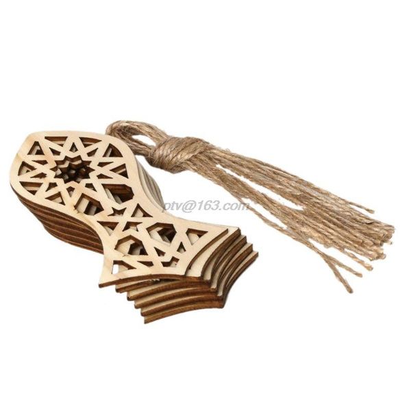 

decorative objects & figurines 1 set diy wooden pendant eid mubarak hanging with linen ropes home decoration hollow natural wood decor craft
