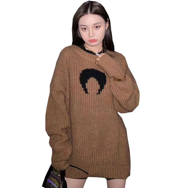 

sweaters women's autumn and winter casual all-match lazy coffee color women korean loose round neck sweater, White;black