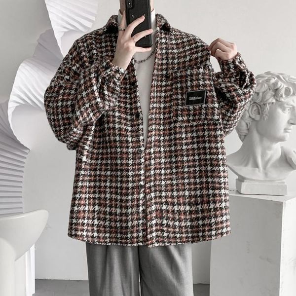 

men's casual shirts inxyz 2021 autumn winter trend plaid shirt korean long-sleeved business style all-match for men women blouse, White;black