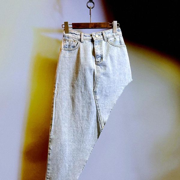

skirts asymmetric slim denim skirt long iregular women streetwear y2k, Black