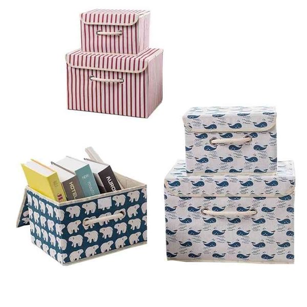Cube Fabrics Baumwolle Leinen Falten Aufbewahrungsbox Kleidung Behälter für Kinder Spielzeug Organizer 3 Größe 6 Farbe Tiermuster 210922