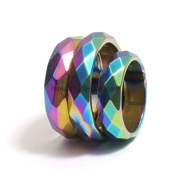 Anello in ematite sfaccettata arcobaleno all'ingrosso, quell'assorbitore di energia negativa, anelli a fascia magnetici con pietre preziose nere per donna uomo, gioielli di tendenza