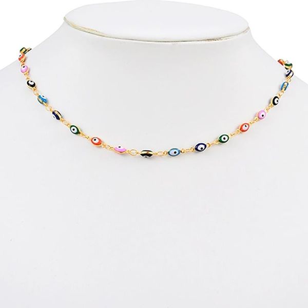 

earrings & necklace 2021 fashion gold color chain choker boho retro devil's eyes bangle bracelet statement jewelry sets for women girl, Silver