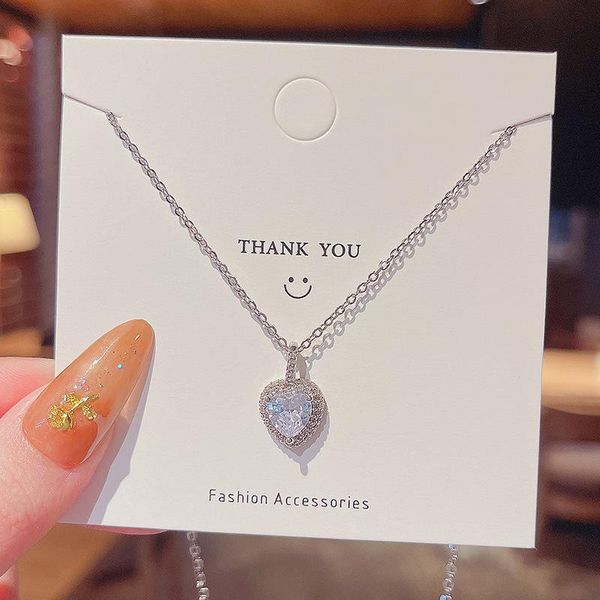 

chains super fairy micro-inlaid diamond large zircon pendant clavicle chain simple classic love titanium steel necklace, Silver