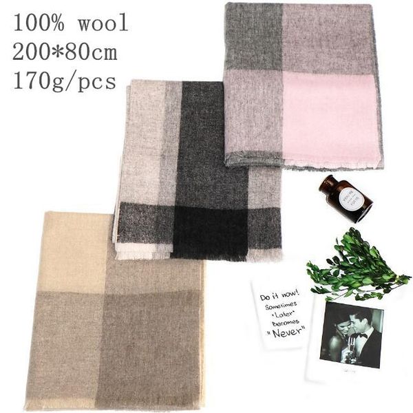 

scarves naizaiga 100% wool plaid fashion winter pashmina women luruxy brand 80*200cm, qyr20, Blue;gray