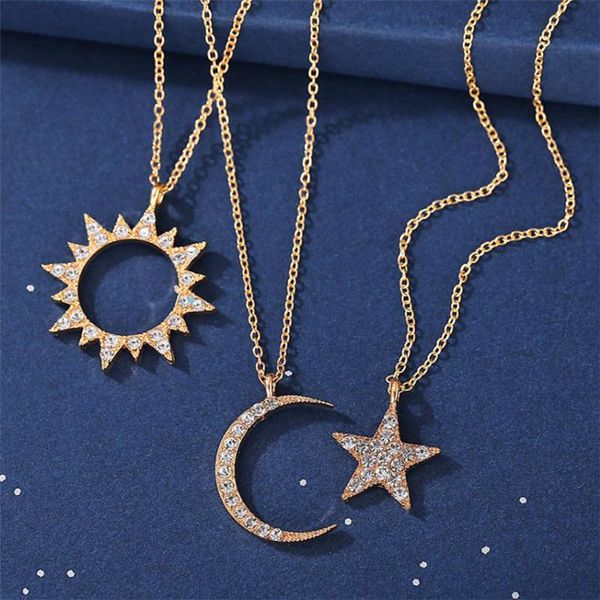 

chains 2021 bohemian star moon sun crystal necklace for women design gold chain necklaces female fashion jewelry gifts, Silver