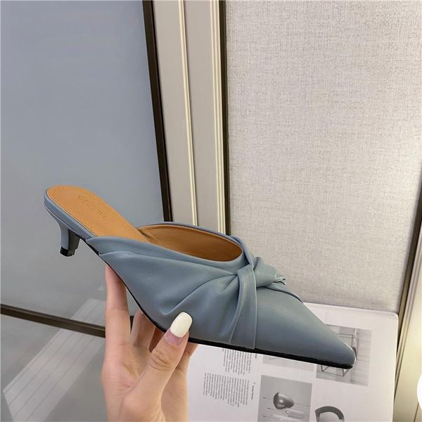 

slippers women mules blue yellow low heels outdoor fashion ladies casual butterfly knots beach slides shoes female footwear 2021, Black