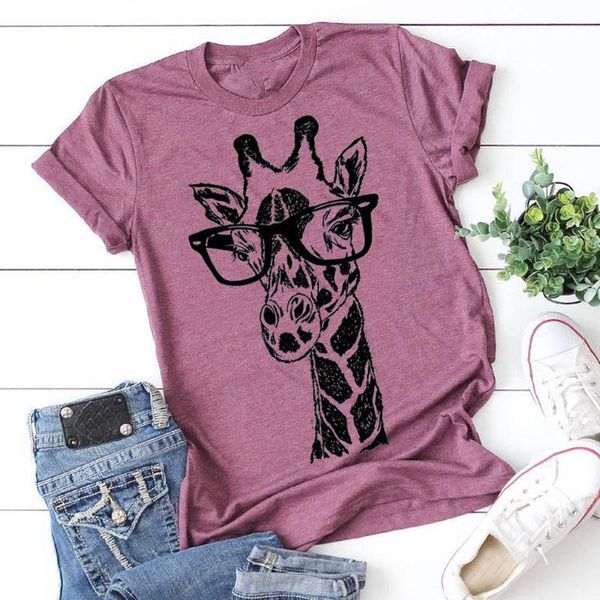 

summer giraffe print cartoon casual women t shirt short sleeve tees v neck female clothes femme, White