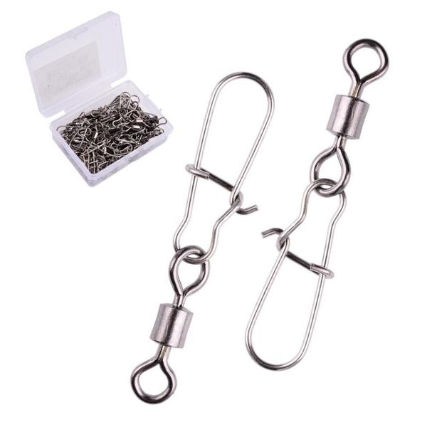 

fishing hooks 50pcs pike accessories connector pin bearing rolling swivel stainless steel snap fishhook lure swivels tackle fish tools