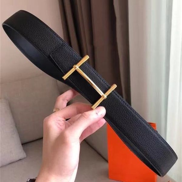 

men's classic versatile h-button double-sided leather lovers' fashion belt for men and women, Black;brown