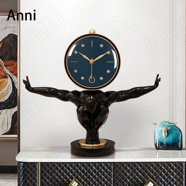 

creative bronze man decorative clock for table nordic modern office clocks digital home bedroom ornaments living room decoration desk &