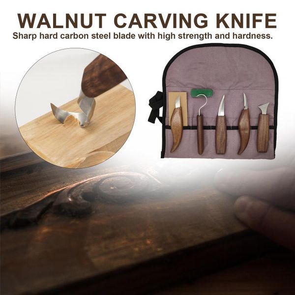 

professional hand tool sets 7pcs walnut carving knife set hand-carving pattern peeling woodcarving sculptural spoon cutter