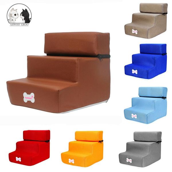 

kennels & pens leather dog stairs pet 2/3 steps for small ramp ladder anti-slip removable dogs bed house supplies