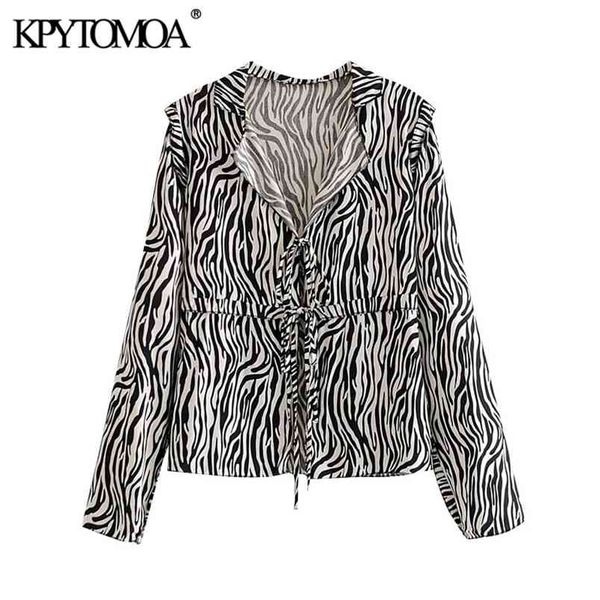 

women fashion with tied animal print blouses v neck long sleeve female shirts blusas chic 210420, White