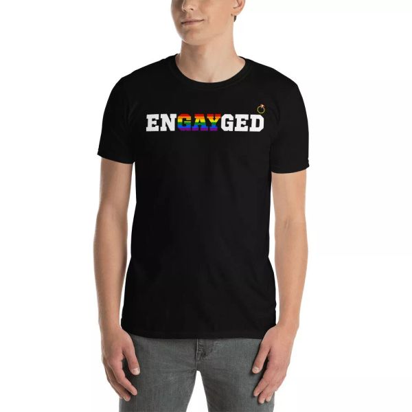 

engayged cute pride lgbt engagement gay proud lgbt gay lesbian shirt, White;black