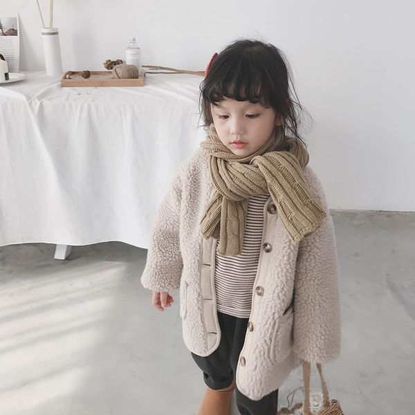 

coat winter korean style cute girls warm camo fleece long coats baby boys solid color double-sided plush casual loose jackets outwear, Blue;gray