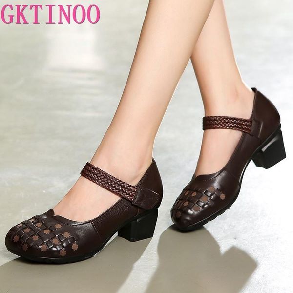 

dress shoes gktinoo vintage genuine leather women's high heel 2021 autumn fashion non-slip soft bottom women pumps, Black