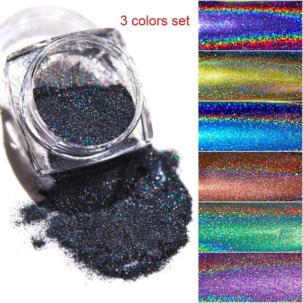 

warehouse 3pcs/set holographic powder on nails laser silver glitter chrome nail shimmer gel polish flakes pigment1, Silver;gold