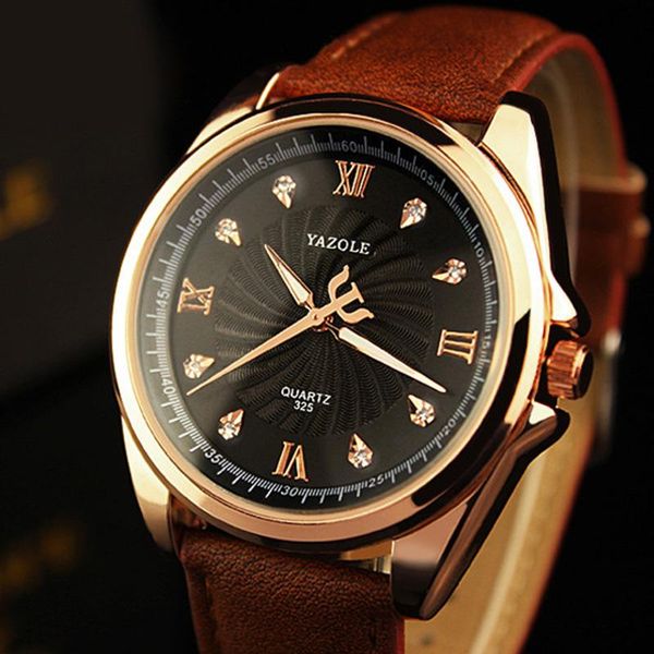 

wristwatches yazole business men crystal wristwatch fashion casual large dial leather male clock mens quartz watches reloj hombre yd325, Slivery;brown