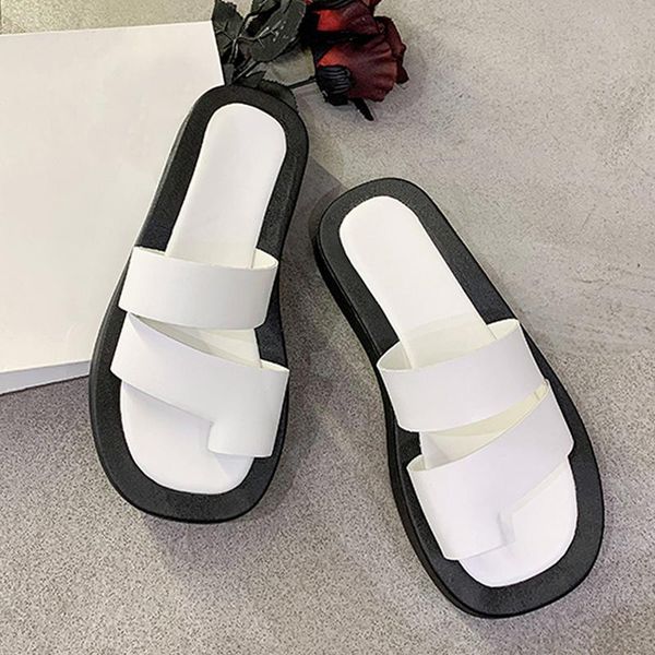 

slippers 2021 clip toe soft leather platform thong flip-flops slides fashion casual black thick bottom chunky female sandals