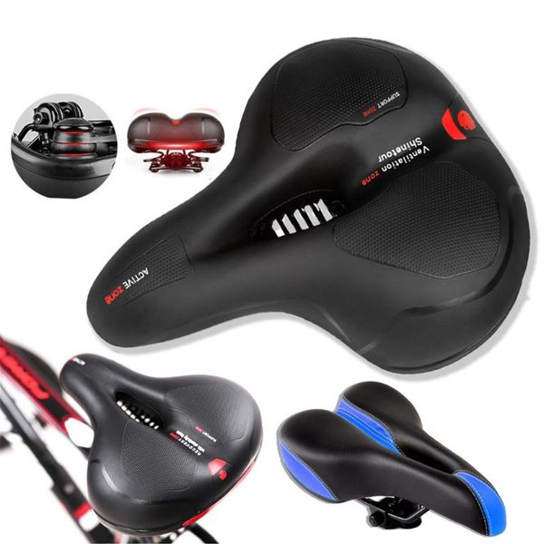 

bike saddles air soft bicycle carbon saddle thicken mtb road seat 3d reflective strip with tail light rider shockproof rainproof for men