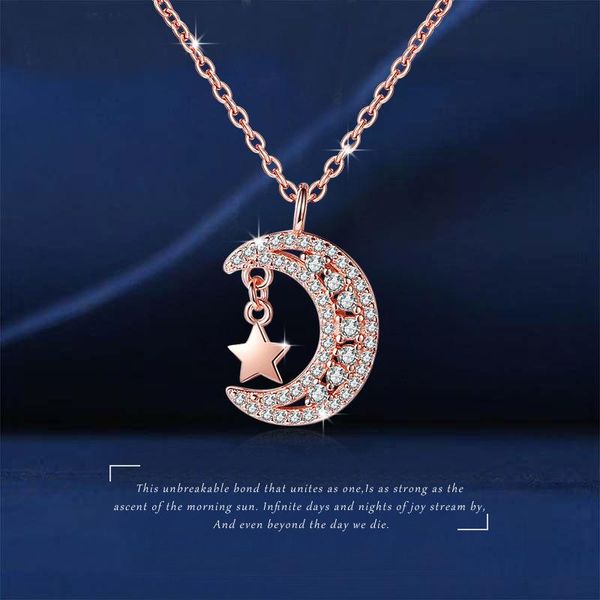 

chains necklace women's fashion star moon full brick short pendant clavicle initial goth necklaces for women personalized, Silver