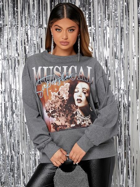 

sxy figure and letter graphic pullover d5mr#, White;black