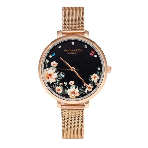 

wristwatches ladies bracelet wristwatch luxury fashion dress watch flower dial women charm rose gold steel mesh strap female clock hour, Slivery;brown