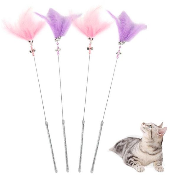 

1pcs cat toys feather wand kitten teaser turkey interactive stick toy wire chaser 4 color