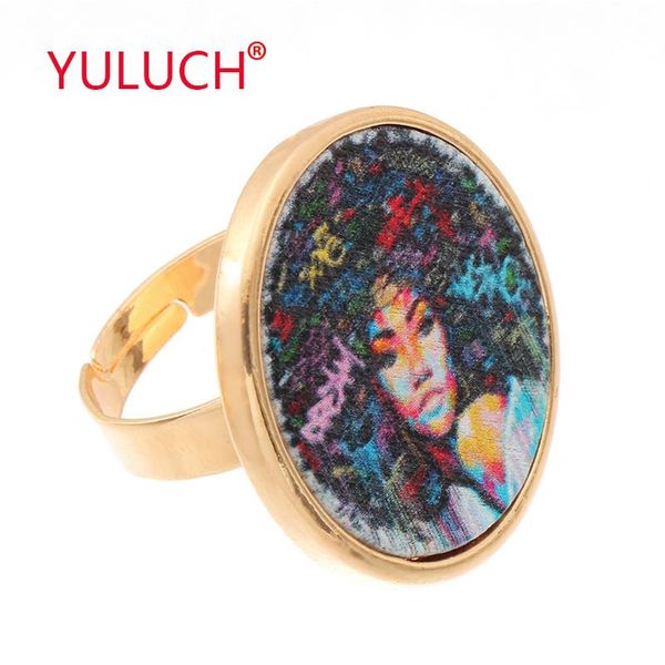 

wedding rings yuluch design alloy inlaid wooden painted printing personality girl ring for fashion woman jewelry gift, Slivery;golden