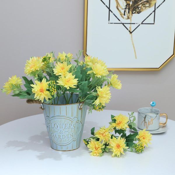 

european 5 heads chrysanthemum artificial silk flower bouquets home wedding decoration plastic fake flowers decorative & wreaths