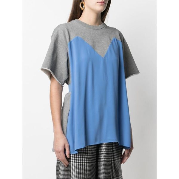 

women's t-shirt women fake two-piece t shirt 2021 o-neck short sleeve contrast stitching tee slim waist with belt casual t-shirts, White