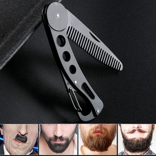 

hair brushes anti static practical stainless steel foldable mustaches brush beard comb hairdressing styling, Silver