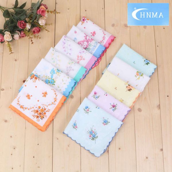 

handkerchief 30cm pure cotton women's crescent edge floral handkerchief, White