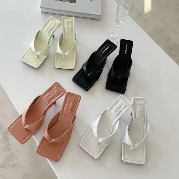 

slippers clip toe women sandals black/yellow/white/orange summer slides slip on thin high heel mules shoes woman size 35-39