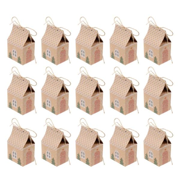 

15pcs kraft paper packing box christmas candy gift container small house design case party supplies wrap