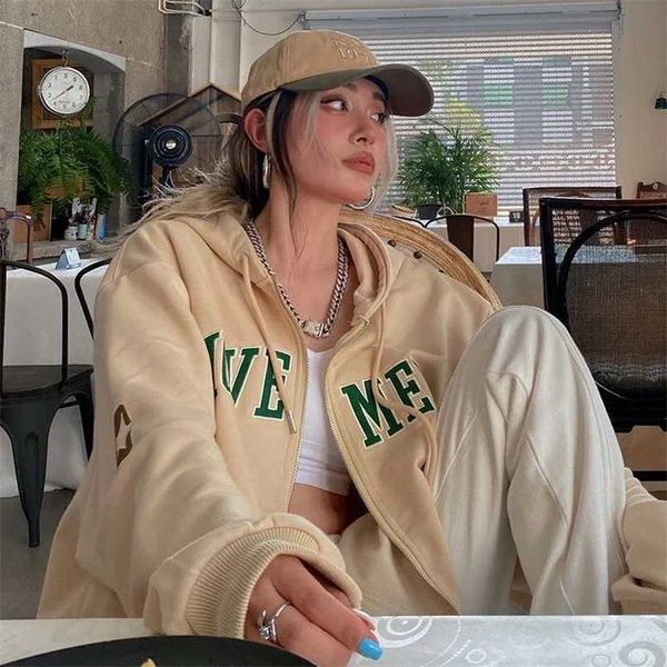

y2k vintage oversized women hoodies harajuku aesthetic zip up hooded sweatshirt long sleeve e girl clothes casual ins 211109, Black