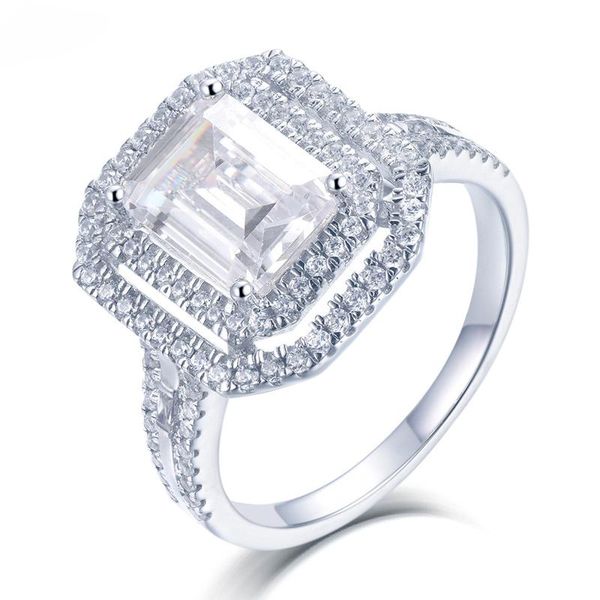 

cluster rings luxury 100% 925 sterling silver created wedding engagement for women high carbon diamond elegant party fine jewelry gift, Golden;silver