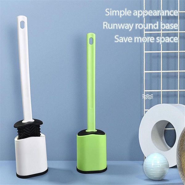 

1pcs toilet brush water leak proof with base silicone wc flat head flexible soft bristles quick drying holder set bath accessory