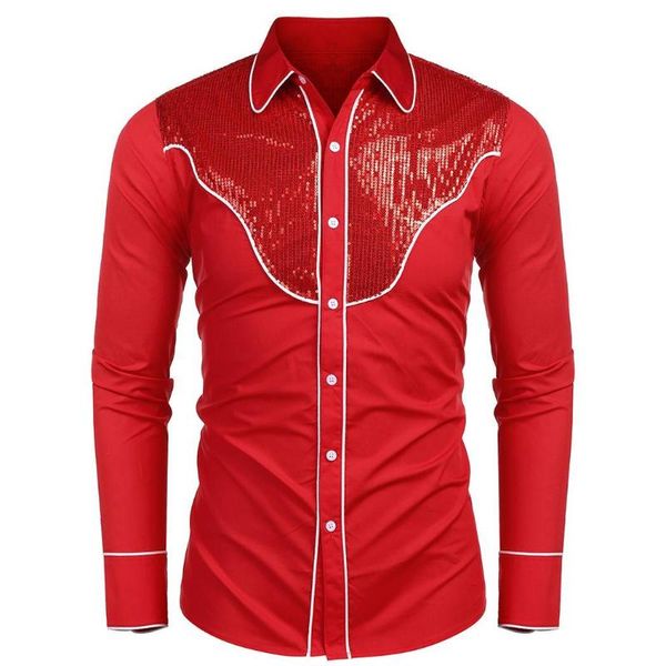 

men's casual shirts party down long men sequin breasted autumn sleeve spring winter fashion patchwork shirt collar turn single, White;black