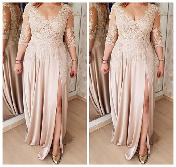 

plus size mother of the bride dresses a line champagne 3 4 sleeves chiffon appliques long groom mother dresses for weddings257f, Black;red