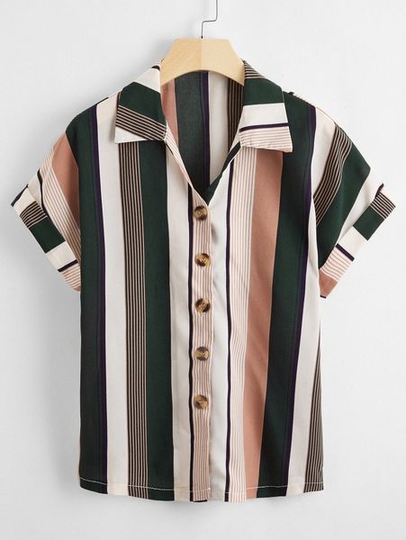 

colorful stripe button up shirt y7pi#, White
