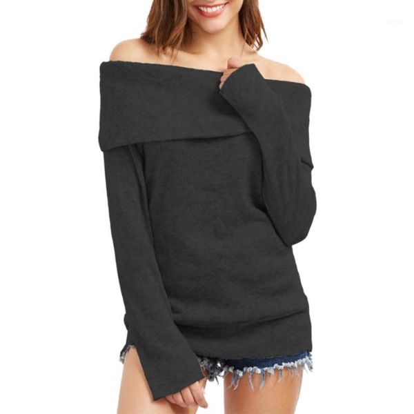 

women's sweaters women off shoulder long sleeve jumper solid slim fit knitwear casual baggy pullover femme fashion clothing, White;black