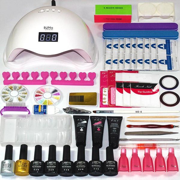 

nail art kits set 48w/36w uv led lamp varnish gel 6 colors soak off polish kit manicure tool with extending coat